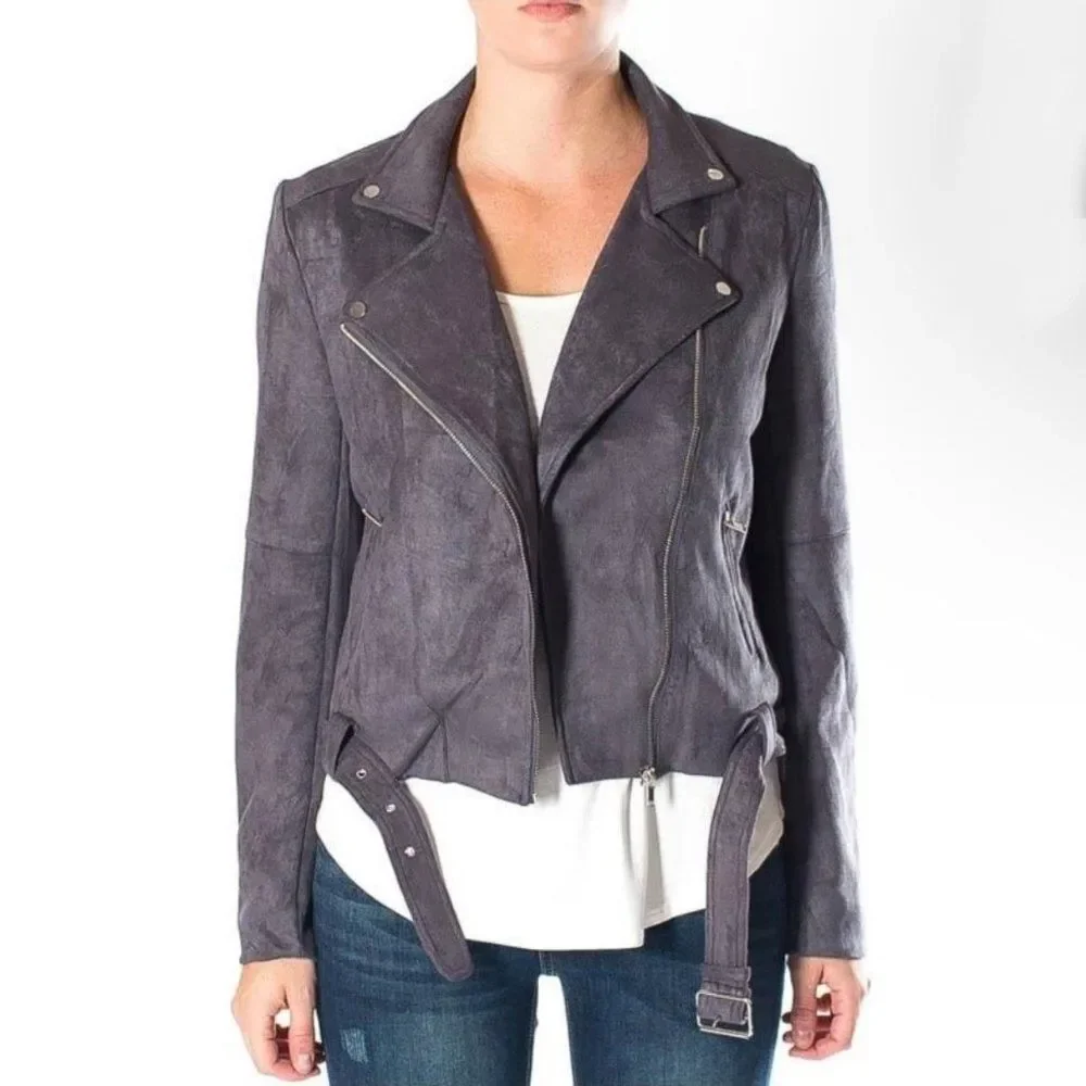 Anthro Emory Park Plush Faux Suede Moto Jacket in Charcoal